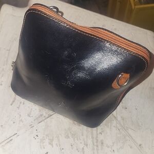 Black Leather Crossbody Bag with Tan Accents